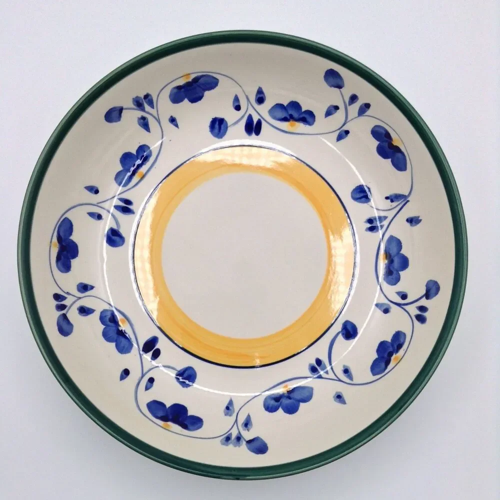 Ceramic Serving Fruit Bowl Yellow Blue Round Decorative Salad Cottage Farm 10